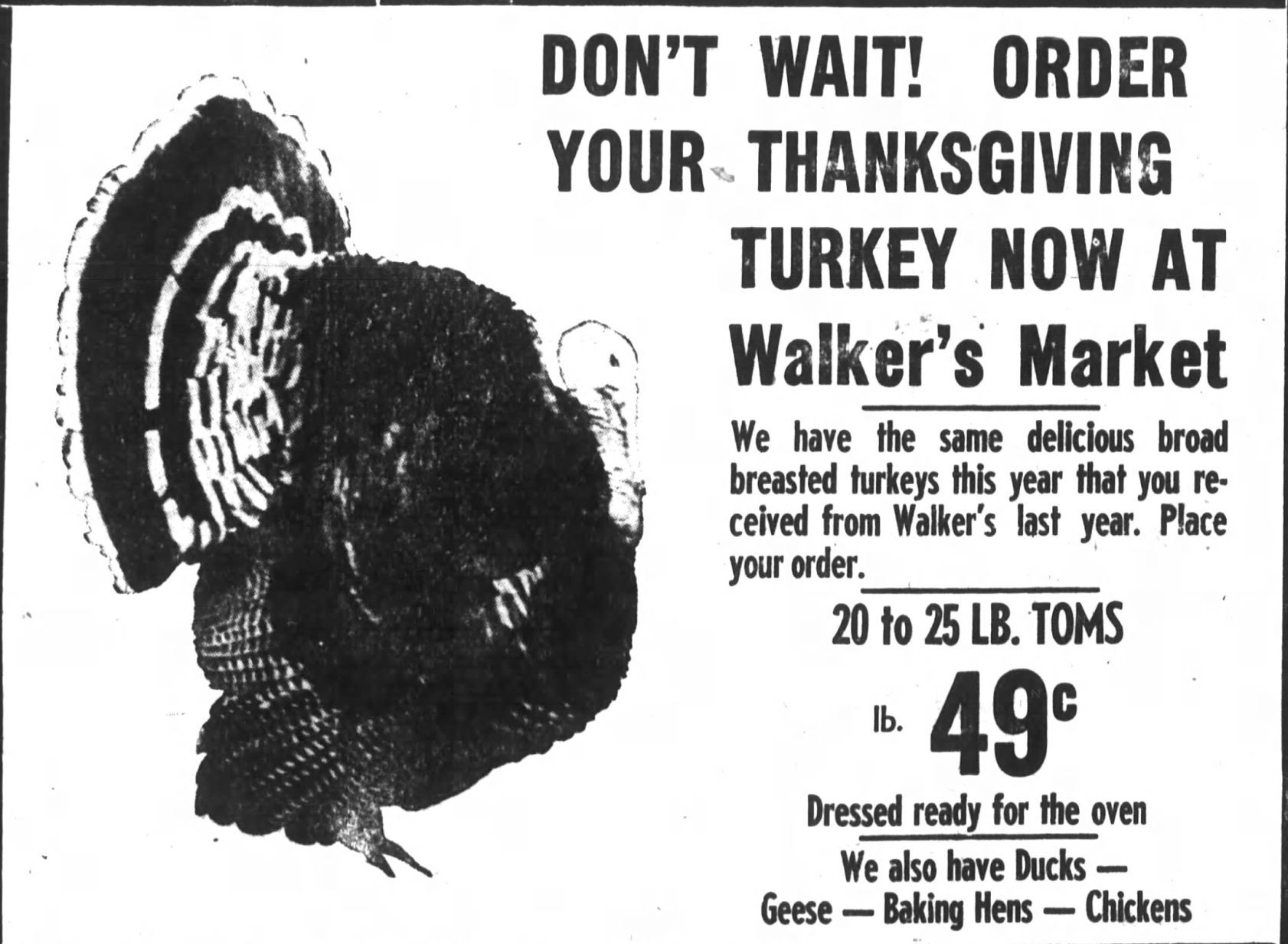 Don't wait to order your Thanksgiving turkey!